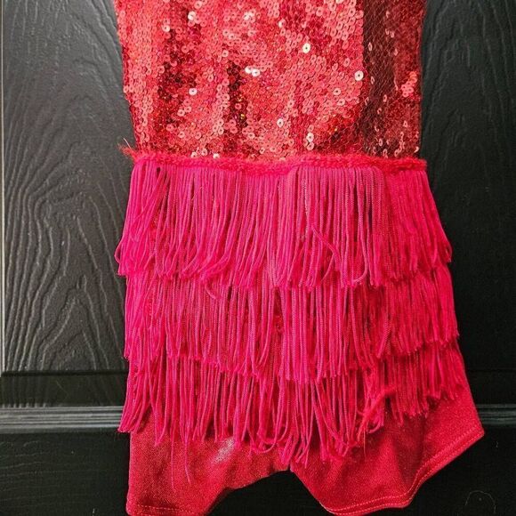 Weissman NWOT child intermediate dance costume red fringe jazz tap solo - Picture 7 of 9
